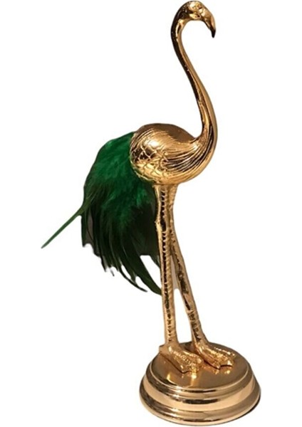 Metal Yeşil Tüylü Gold Flamingo