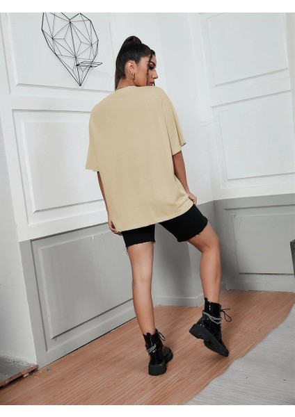 Kadın Vizon Unlimited Baskılı Oversize T-Shirt