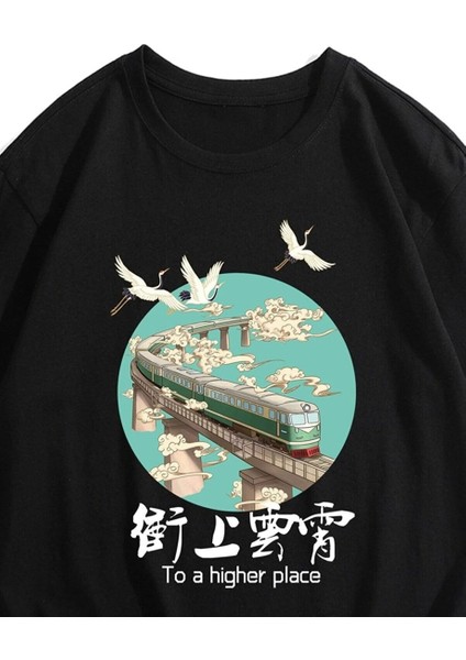 Erkek Siyah T-Shirt Higher Place Baskılı Oversize Tişört modelleri