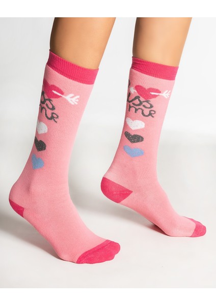 Dizaltı Çocuk Kayak Snowboard Çorabı - Kiss Me Pembe