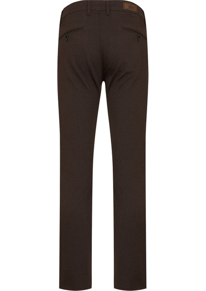 Erkek Kahverengi Desenli Slim Fit Kanvas Pantolon