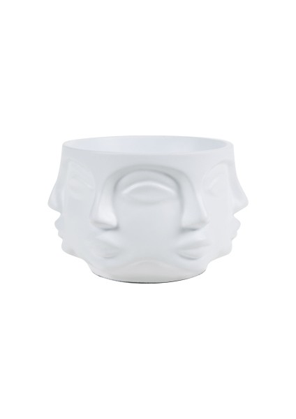 Dekoratif Polyester Adler Çok Yüzlü Büyük Saksı Beyaz (16X13CM)