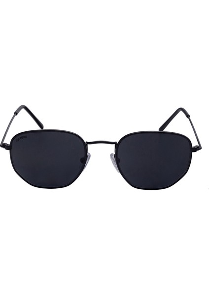 E102 Metal Geometrik Köşeli Model Siyah Unisex Güneş Gözlüğü C1 CAT.3