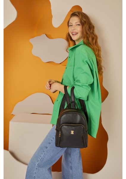 05PO22Y1553-P S Kadın Print Siyah Sırt Çantası