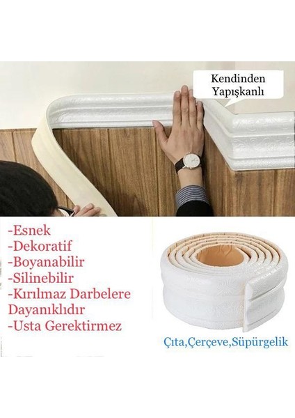 4 Adet 8 CM-115 cm Beyaz Motifli Yapışkanlı Çıta Motifwhite