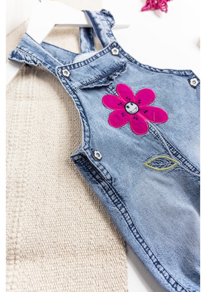 Papatya Işlemeli Denim Kumaş Kız Bebek Salopet Bebek Tulum fırsatları