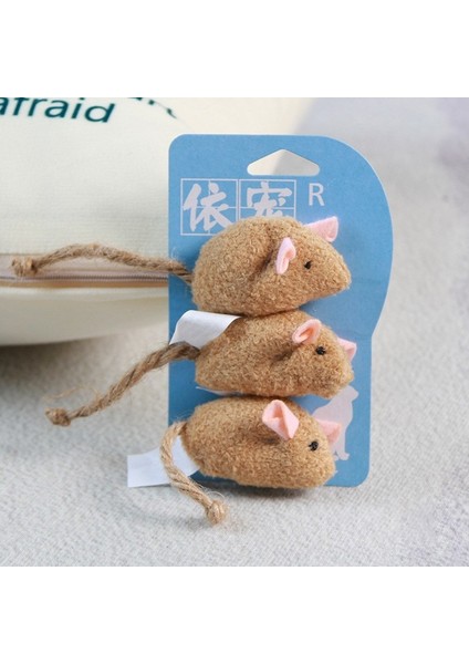 3 Adet Kedi Peluş Oyun Faresi - Kahverengi (Yurt Dışından)