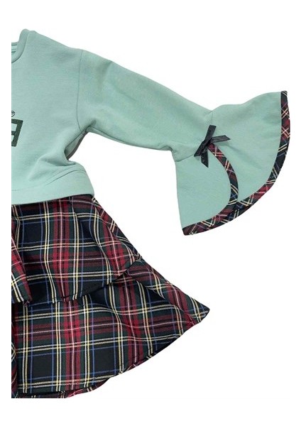 Kız Bebek Mint Yeşil Ekose Etekli Çıtçıtlı Elbise fiyatları