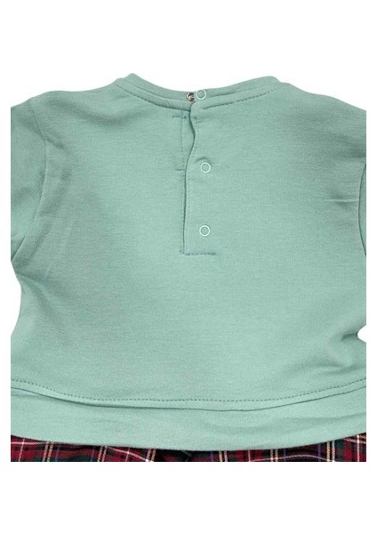 Kız Bebek Mint Yeşil Ekose Etekli Çıtçıtlı Elbise modelleri