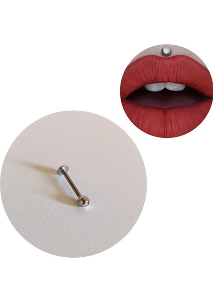 Cerrahi Çelik Zirkon Taşlı Dudak Piercing 10 mm - 1 Adet
