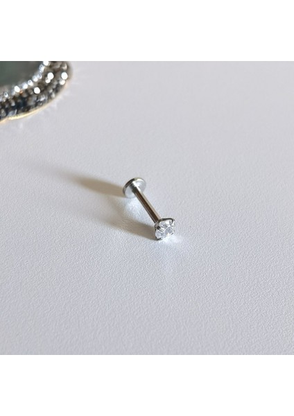 Cerrahi Çelik Zirkon Taşlı Dudak Piercing - Bar Boy 8 Mm- 1 Adet