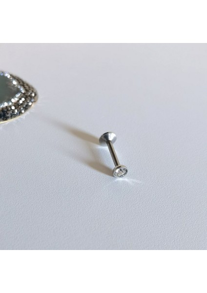 Cerrahi Çelik Zirkon Taşlı Dudak Piercing 10 mm - 1 Adet