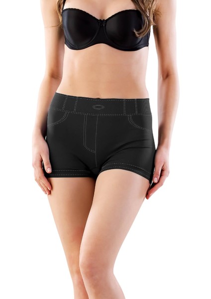 Siyah Kot Desenli Soft Boxer 3802