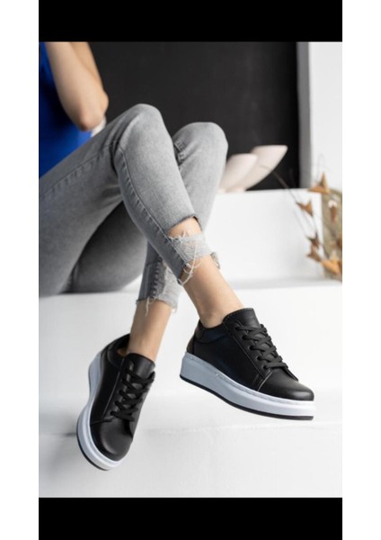 Kadın Bağcıklı Termo Taban Sneaker Deri Spor Ayakkabı