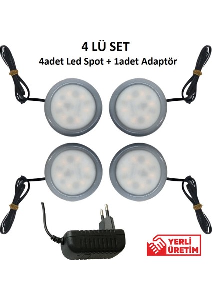 Mutfak ve Mobilya Spotu 4 Adet LED Spot ( Slim Smr-Spt.slım.01 ) + 4 Çıkışlı Adaptör