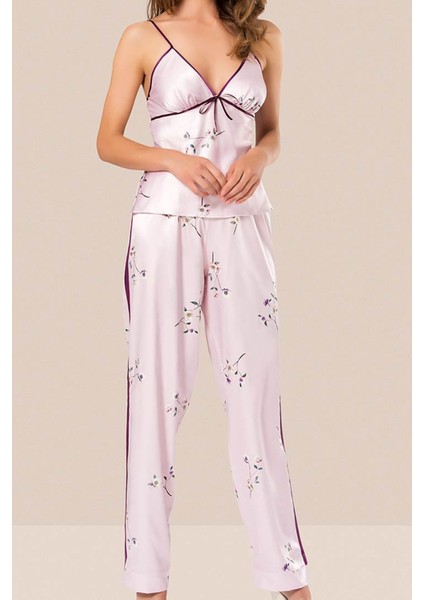 Kadın Pudra 3 Lü Saten Sabahlıklı Pijama Takım 017