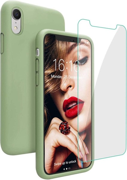 Apple iphone 6 / 6s Içi Kadife Soft Lansman Silikon Telefon Kılıfı - Ekran Koruyucu Hediye Yeşil