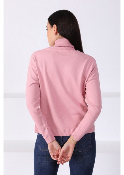 Pembe Balıkçı Yaka Kadın Triko Kazak
