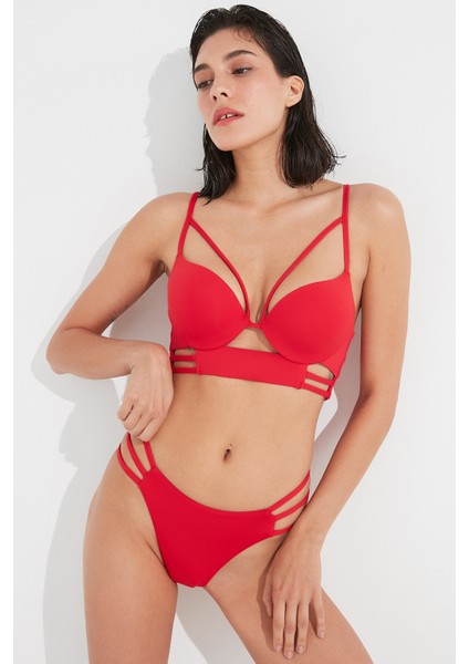 Kırmızı Askılı Half Band Bikini Üstü