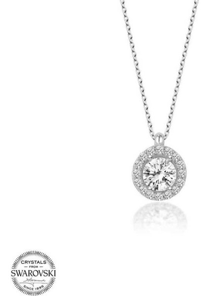 Swarovski Taşlı Tek Taş 925 Ayar Gümüş Kolye