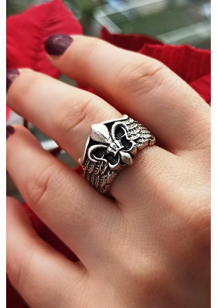 Antik Gümüş Kaplama Italya Floransa Amblemi Şekilli El Yapımı Ayarlanabilir Unisex Yüzük