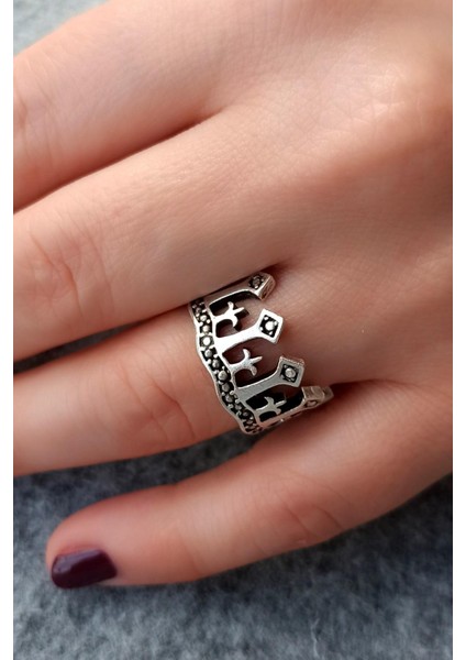 Antik Gümüş Kaplama Kral Tacı Şekilli El Yapımı Ayarlanabilir Unisex Yüzük modelleri