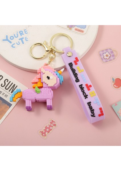 8 Bit Tasarımlı 3 Boyutlu Lila Unicorn Anahtarlık ve Çanta Aksesuarı fiyatları