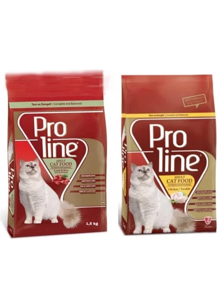 Pro Line Proline Tavuklu, Kuzu Etli Yetişkin Kedi Maması 1.5 kg x 2 Adet