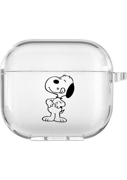 Apple Airpods 3. Nesil Uyumlu Snoopy Dog Desenli Premium Silikonlu Şeffaf Airpods Kılıfı