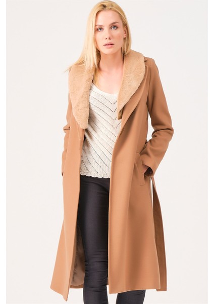 Z6671 Dewberry Bayan Palto-Açık Camel
