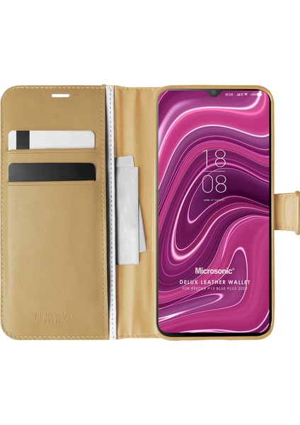 Reeder P13 Blue Plus 2022 Kılıf Delux Leather Wallet Gold