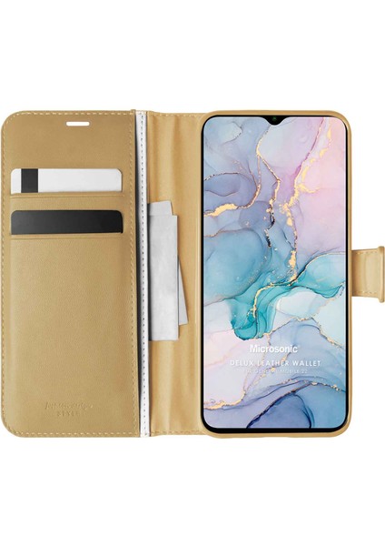 General Mobile Gm 22 Kılıf Delux Leather Wallet Gold