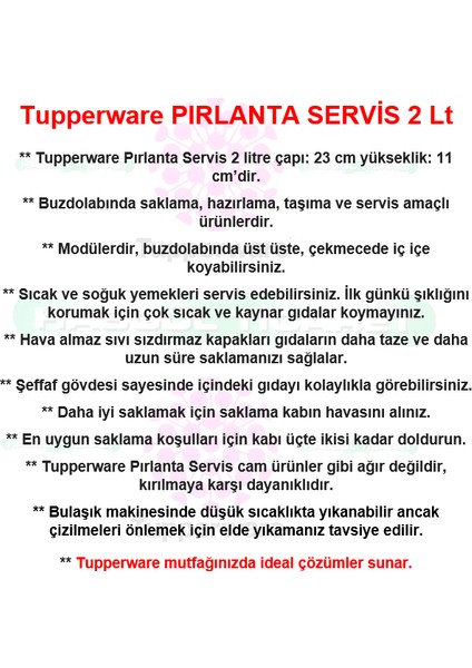 Pırlanta Servis 2 Lt Saklama Kabı Hsgl