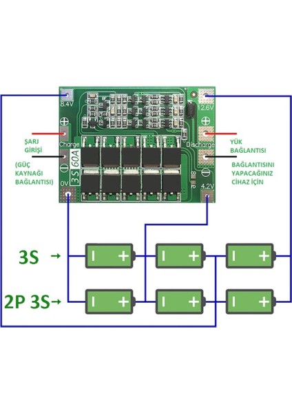 3s 60A 12.6V Standart Lityum 18650 Bms Pil Batarya Koruma Modülü