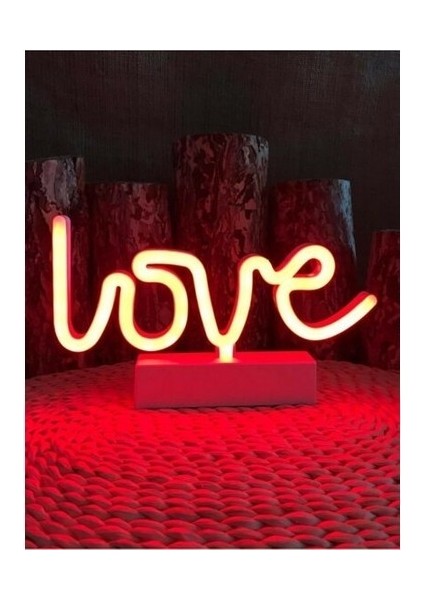 Love Neon LED Gece Lambası Pembe Işıklı USB Kablolu