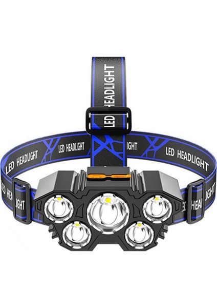 RC-21 Şarjlı 5 LED 5X T6 Cree Led 36000 Lümen Profosyonel Kafa Feneri Lambası 4 Modlu