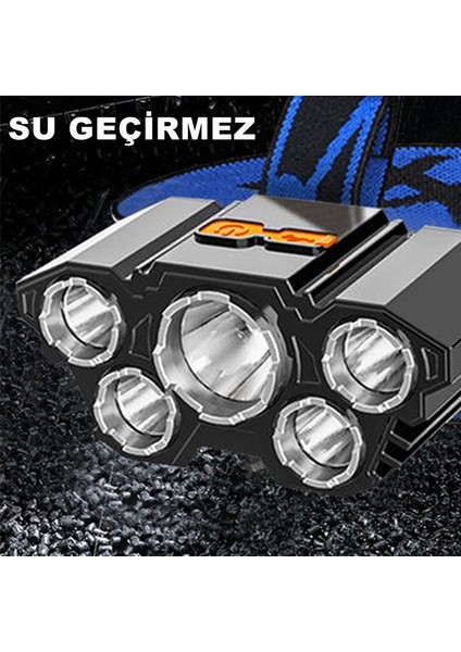 RC-21 Şarjlı 5 LED 5X T6 Cree Led 36000 Lümen Profosyonel Kafa Feneri Lambası 4 Modlu