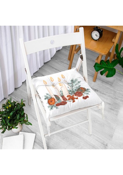 Çam Yapraklı Mum Tasarımlı Dijital Baskılı Modern Pofidik Sandalye Minderi fiyatları