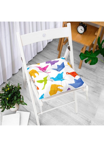 Beyaz Zeminli Origami Sanatı Dijital Baskılı Modern Pofidik Sandalye Minderi fiyatları