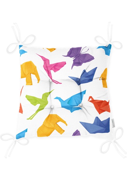 Beyaz Zeminli Origami Sanatı Dijital Baskılı Modern Pofidik Sandalye Minderi modelleri