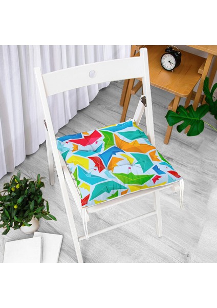 Mavi Zeminde Origami Gemiler Dijital Baskılı Modern Pofidik Sandalye Minderi fiyatları