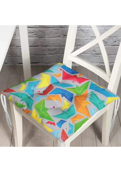 Gri Zeminde Origami Gemiler Dijital Baskılı Modern Pofidik Sandalye Minderi
