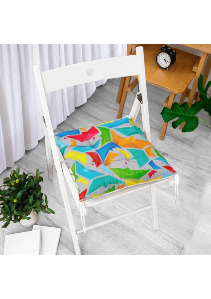 Gri Zeminde Origami Gemiler Dijital Baskılı Modern Pofidik Sandalye Minderi fiyatları