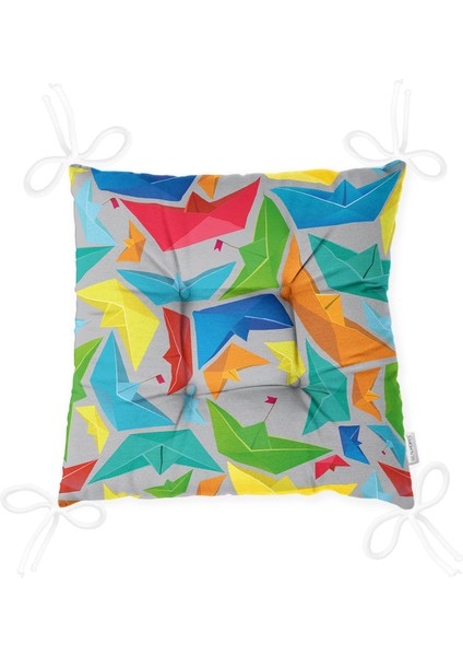 Gri Zeminde Origami Gemiler Dijital Baskılı Modern Pofidik Sandalye Minderi modelleri