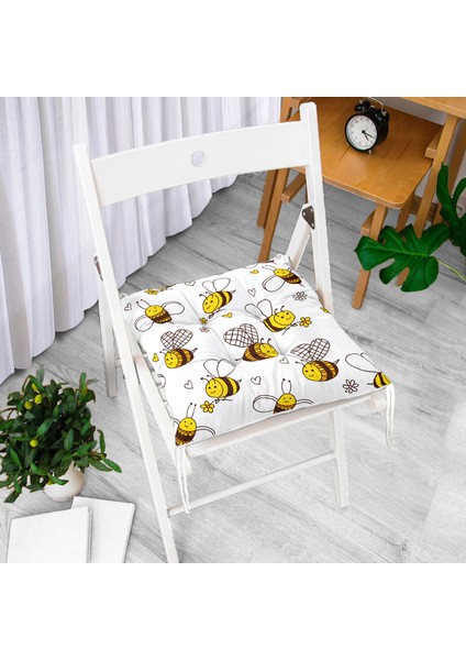 Sevimli Arı Motifli Dijital Baskılı Özel Tasarım Modern Pofidik Sandalye Minderi fiyatları