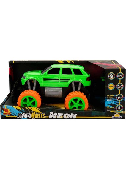 1:18 Uzaktan Kumandalı Neon Jumbo Weels USB Şarjlı Araba 26 Cm. - Yeşil Jeep