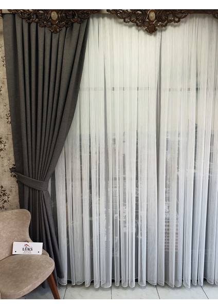Lüks Gri Blackout Keten Karartma Pilesiz Fon Perde En 225. Boy 245. fırsatları