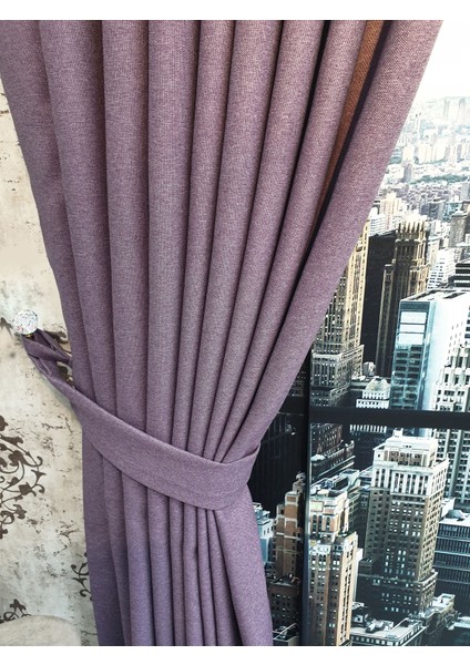 Lüks Mor Blackout Keten Karartma Pilesiz Fon Perde En 225. Boy 265.