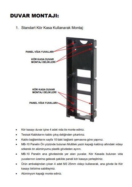 Multibus Sistem Mb-10 Görüntülü Zil Kapı Paneli 9g 02 01 0001 - Kartlı Geçiş Özelliği Yok