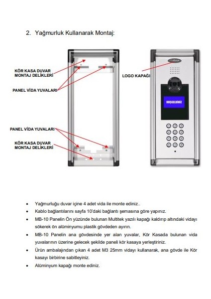 Multibus Sistem Mb-10 Görüntülü Zil Kapı Paneli 9g 02 01 0001 - Kartlı Geçiş Özelliği Yok